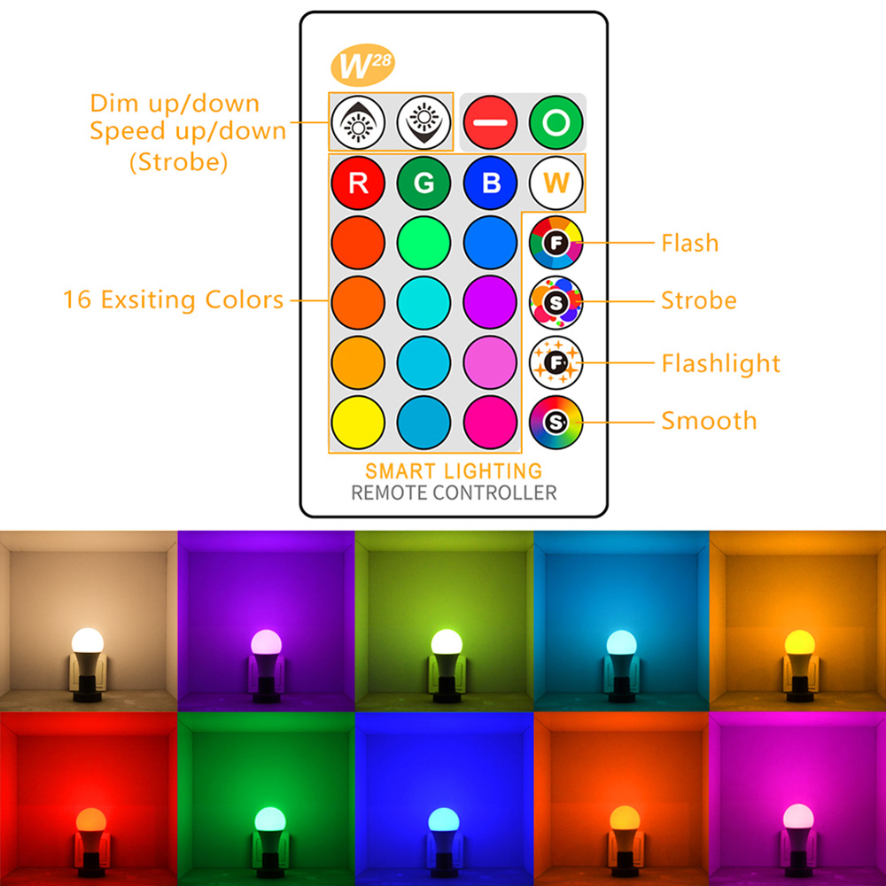 E27 RGB LED Bulb Lights RGB Lampada Changeable Colorful RGBW LED Lamp With IR Remote Control
