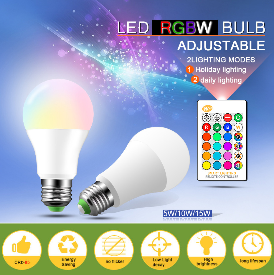 E27 RGB LED Bulb Lights RGB Lampada Changeable Colorful RGBW LED Lamp With IR Remote Control