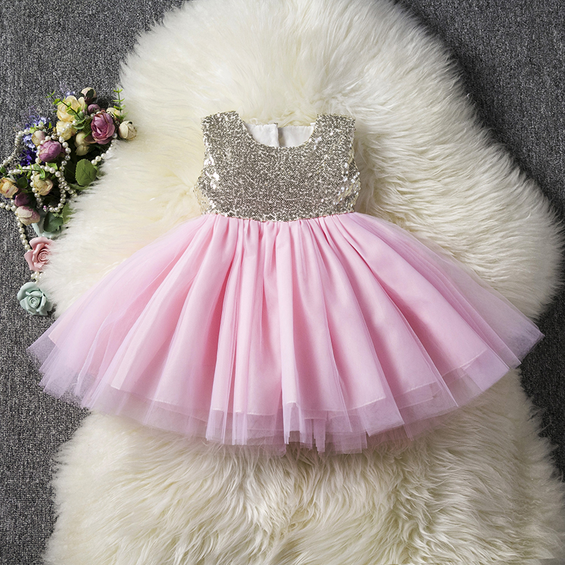 Princess Kids Baby Fancy Dress Sequins Party Dress For Girl Clothes Children Backless Design Dresses