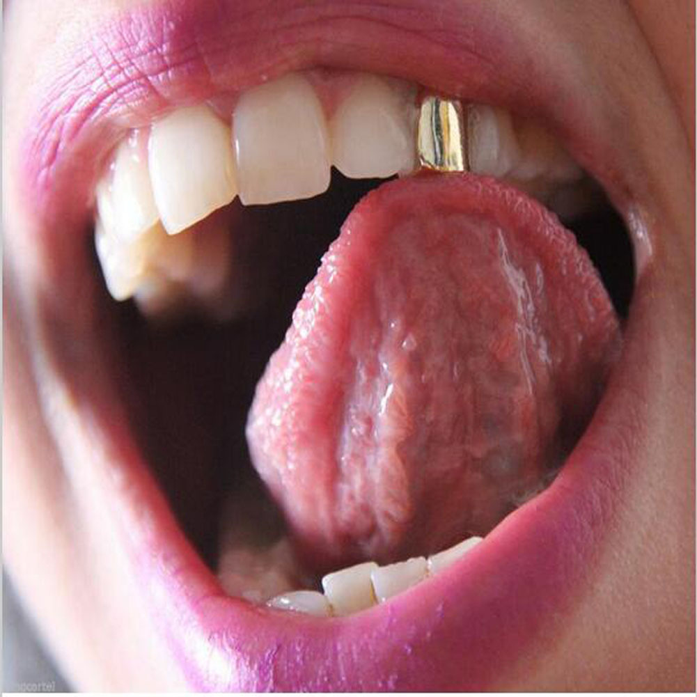 Gold Trendy Rock Rapper Hip Hop Grillz Caps Mold Top &amp; Bottom Grill Body Jewelry Single Teeth