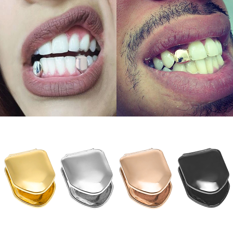Gold Trendy Rock Rapper Hip Hop Grillz Caps Mold Top &amp; Bottom Grill Body Jewelry Single Teeth