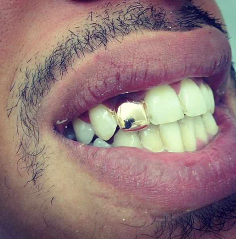 Gold Trendy Rock Rapper Hip Hop Grillz Caps Mold Top &amp; Bottom Grill Body Jewelry Single Teeth