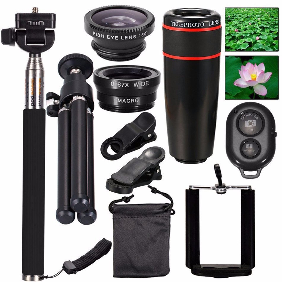 10 In 1 Universal Phone Camera Zoom Lens Telephoto Lens Wide Angle FishEye Tripod for iPhone Phones