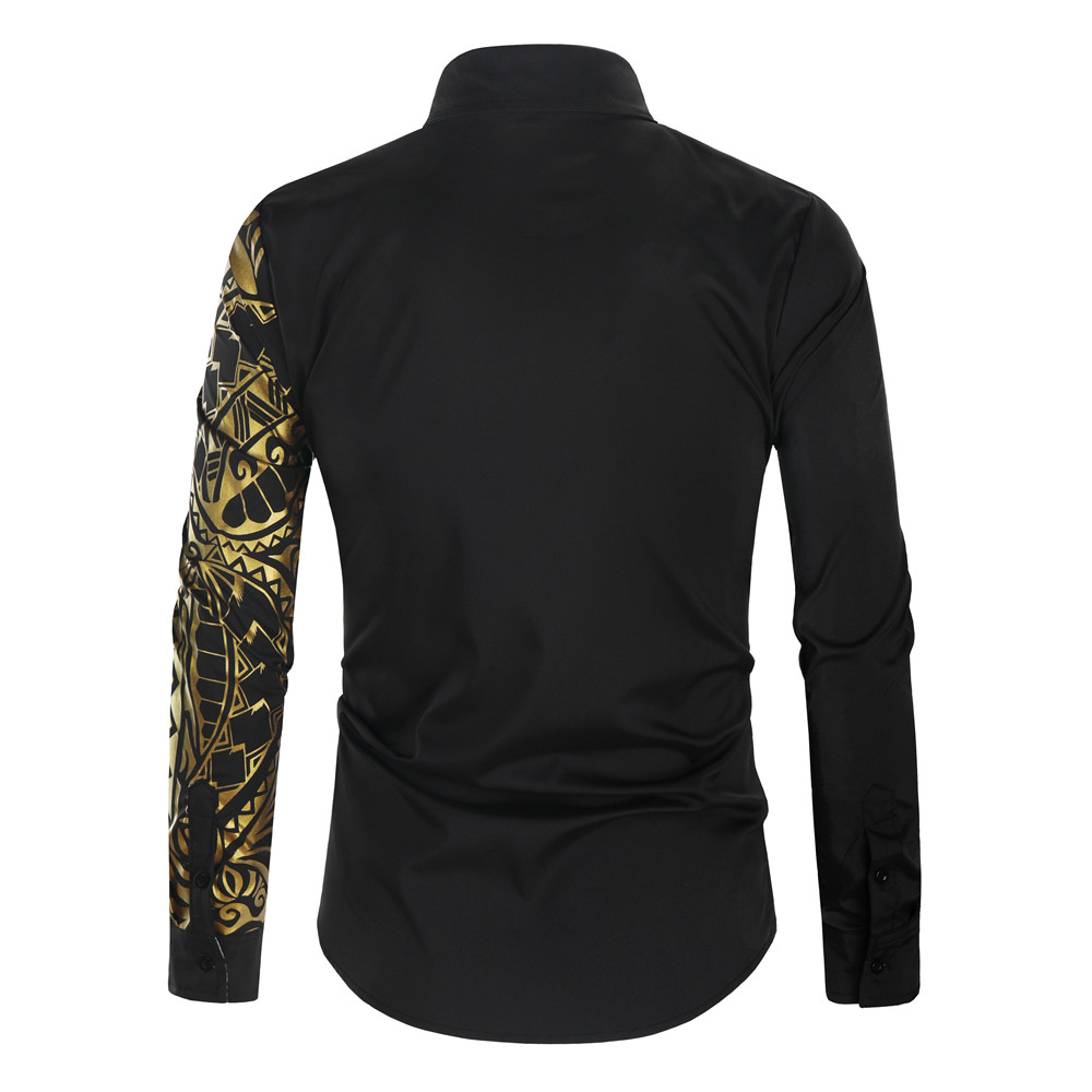 Luxury Shirts Men New Slim Fit Long Sleeve Gold Stamping Shirt Men Club Prom Shirt