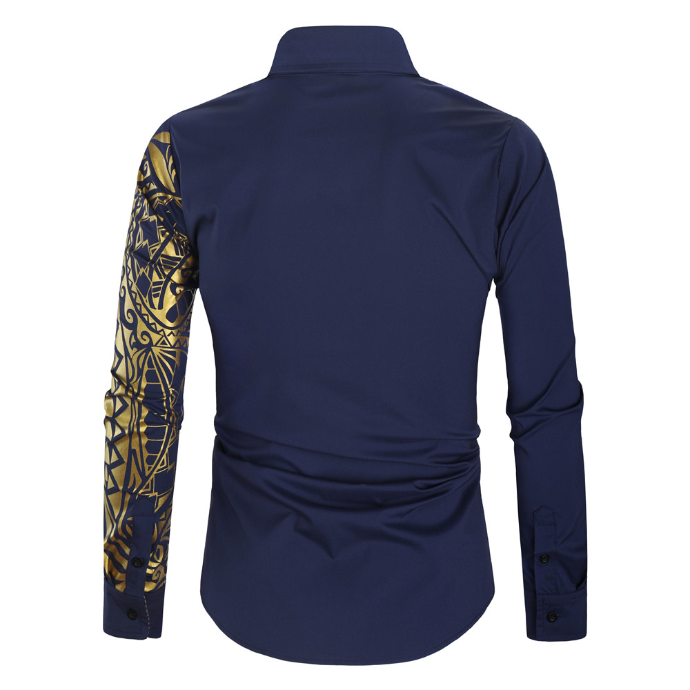 Luxury Shirts Men New Slim Fit Long Sleeve Gold Stamping Shirt Men Club Prom Shirt