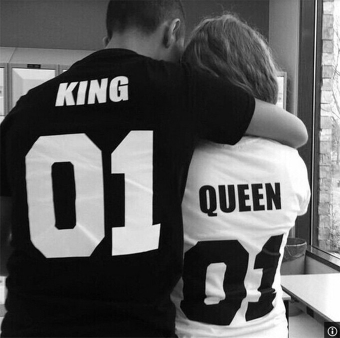 Couple Women T-shirts Printed Queen King Letter O Neck Short Sleeve Lovers Shirts