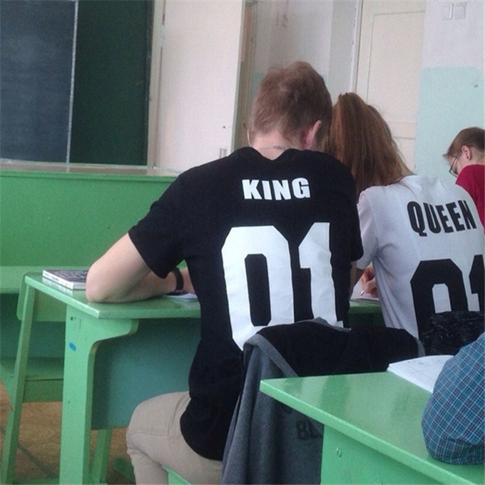 Couple Women T-shirts Printed Queen King Letter O Neck Short Sleeve Lovers Shirts