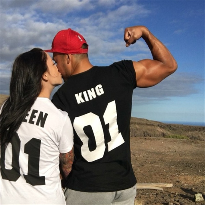 Couple Women T-shirts Printed Queen King Letter O Neck Short Sleeve Lovers Shirts