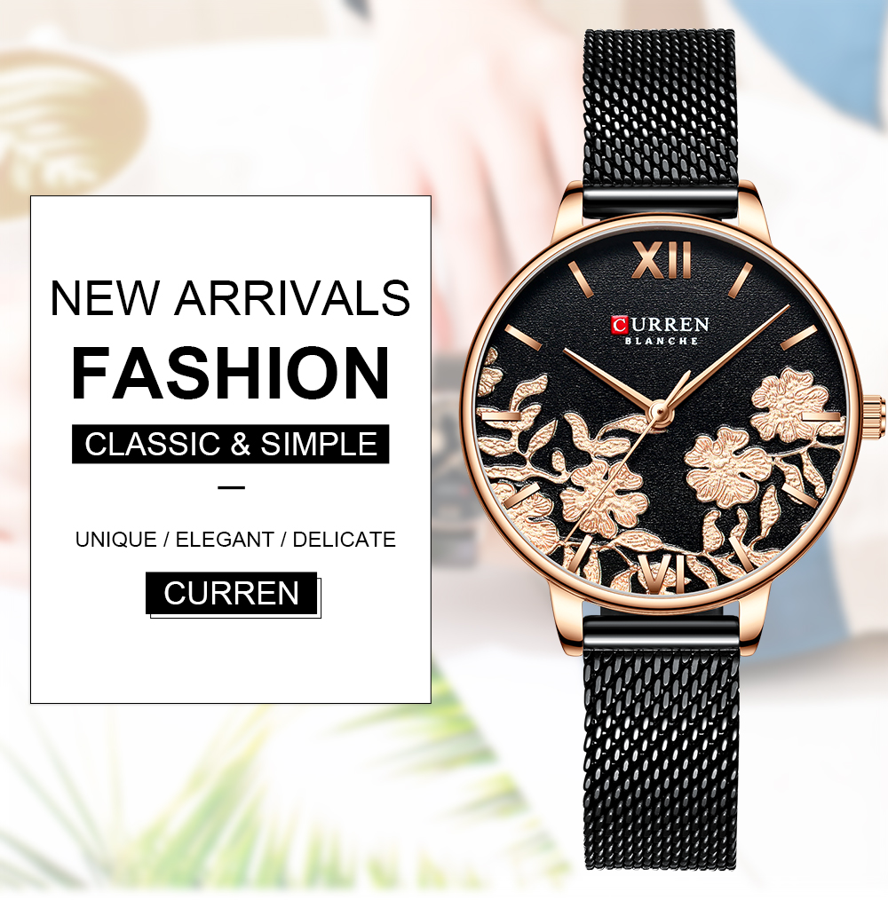 CURREN Women&apos;s Watches Top Brand Luxury Stainless Steel Strap Wristwatch Rose Clock Watch Sales