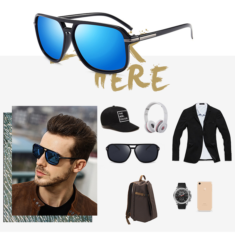Fashion Sunglasses Men Polarized Sunglasses Men Driving Mirrors Coating Points Black Frame Eyewear