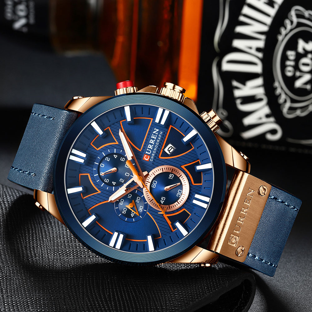 CURREN Watch Chronograph Sport Men&apos;s Watches Quartz Clock Leather Male Wristwatch Gift Sales
