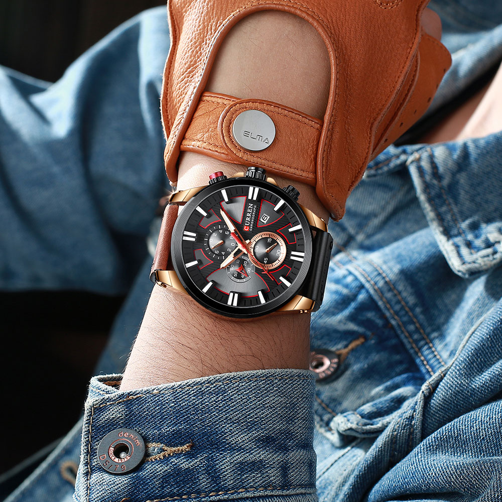 CURREN Watch Chronograph Sport Men&apos;s Watches Quartz Clock Leather Male Wristwatch Gift Sales