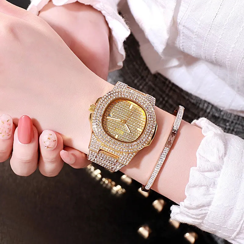 Hot Rose Gold Women&apos;s Watches Stainless Steel Band Watch Fashion Quartz Gold Watch Crystal Diamond