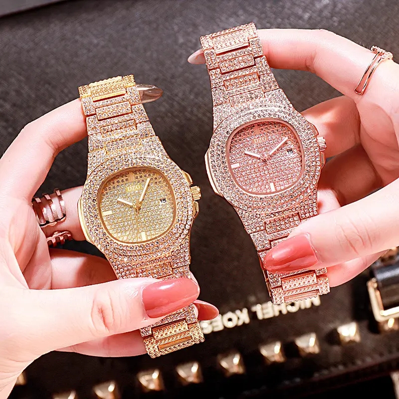 Hot Rose Gold Women&apos;s Watches Stainless Steel Band Watch Fashion Quartz Gold Watch Crystal Diamond