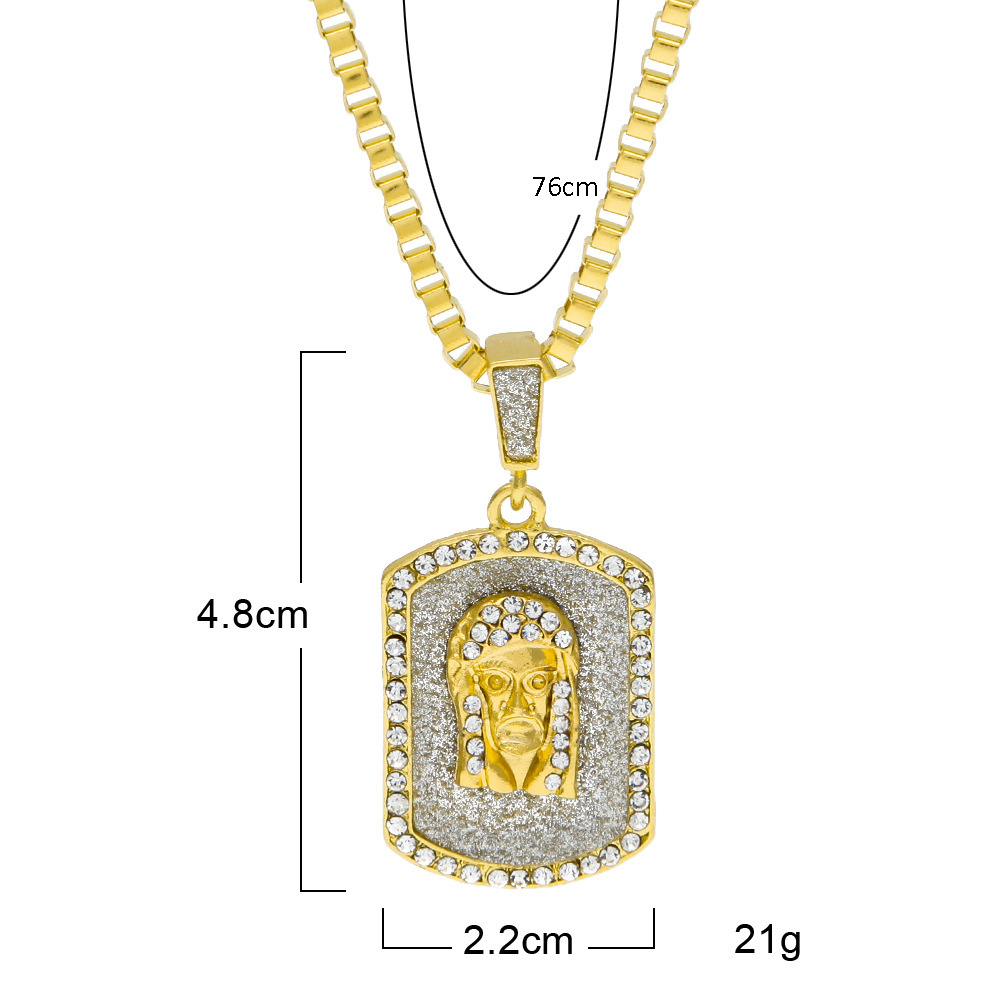 Full Bling Rhinestones Dog Tag Pendant Necklace One Hundred With Box Chain Jesus Hip hop Jewelry
