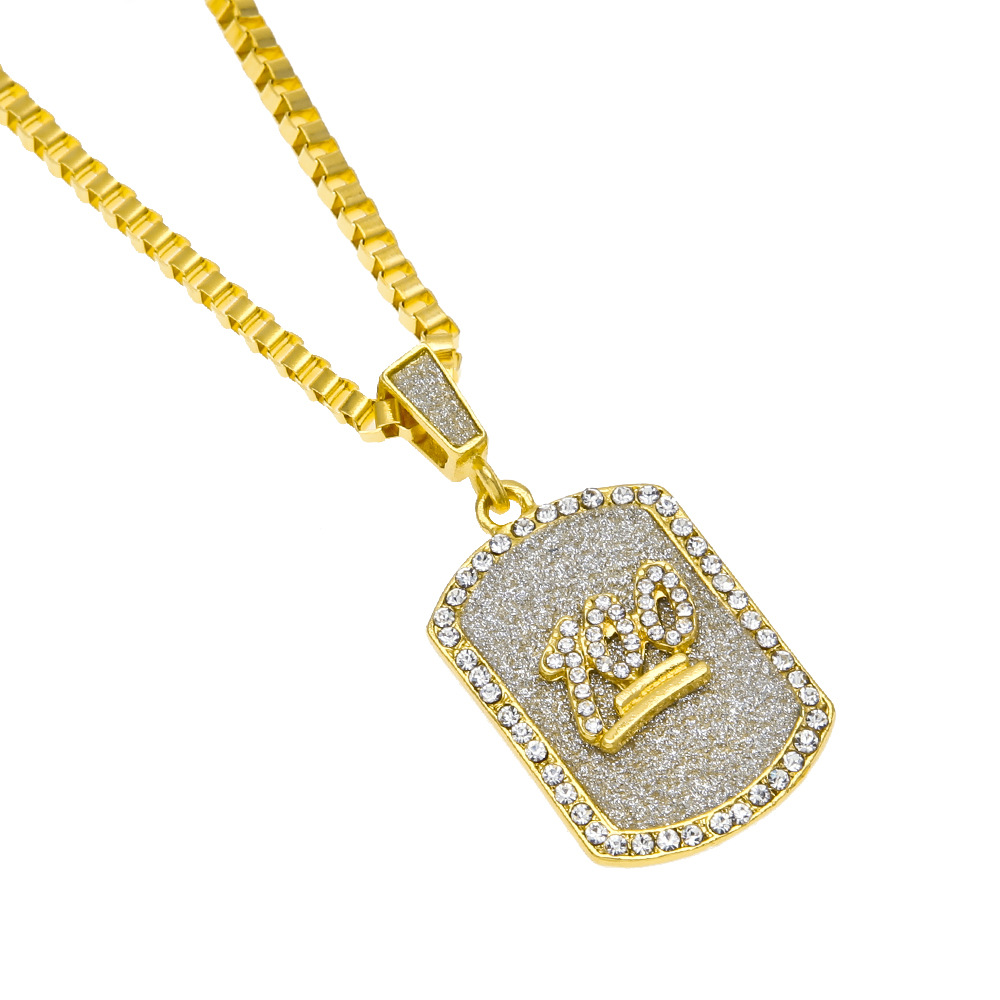 Full Bling Rhinestones Dog Tag Pendant Necklace One Hundred With Box Chain Jesus Hip hop Jewelry