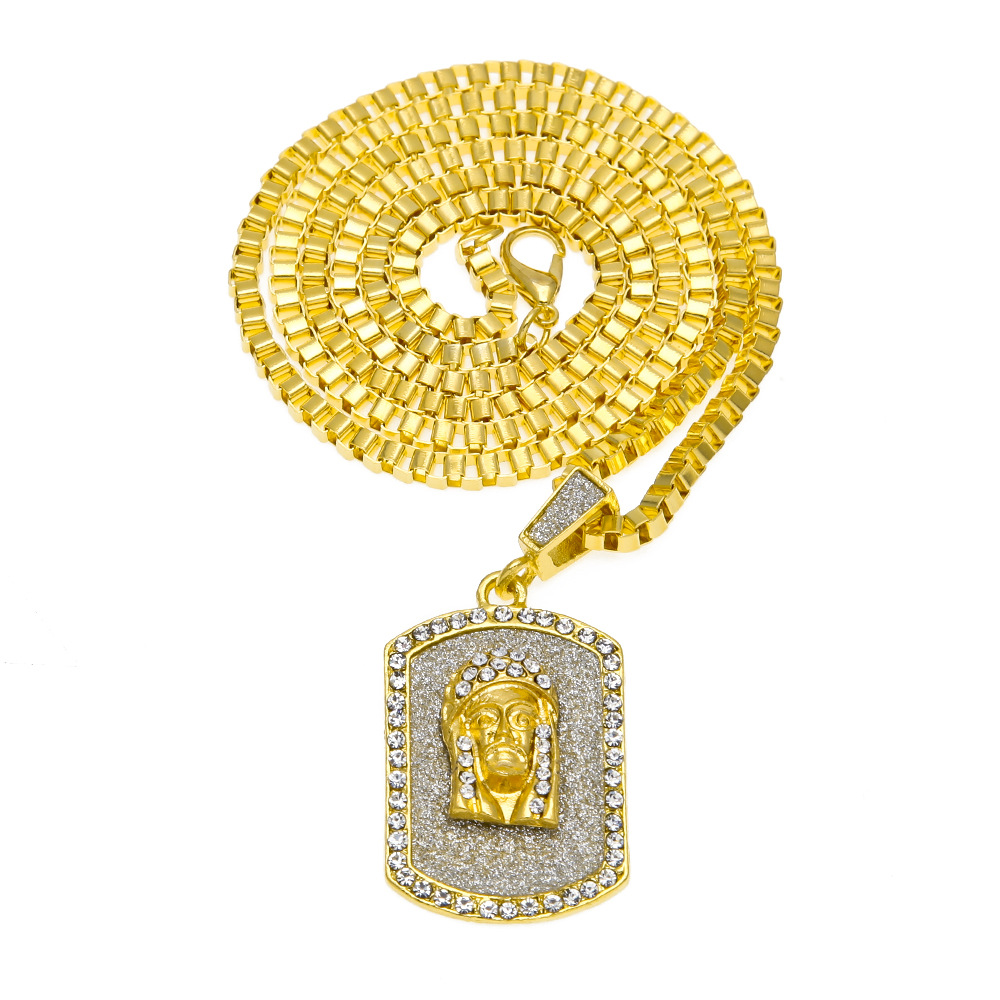 Full Bling Rhinestones Dog Tag Pendant Necklace One Hundred With Box Chain Jesus Hip hop Jewelry