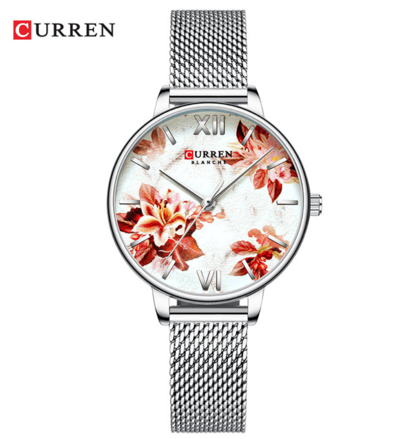 CURREN Beautiful Flower Design Women&apos;s Watches Leather Wristwatch Ladies Clock Women Quartz Watch