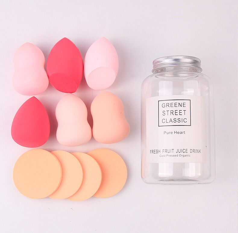 10Pcs Makeup Puff Foundation Sponge Powder Cream Blending Face Beauty Blenders Makeup with Bottle
