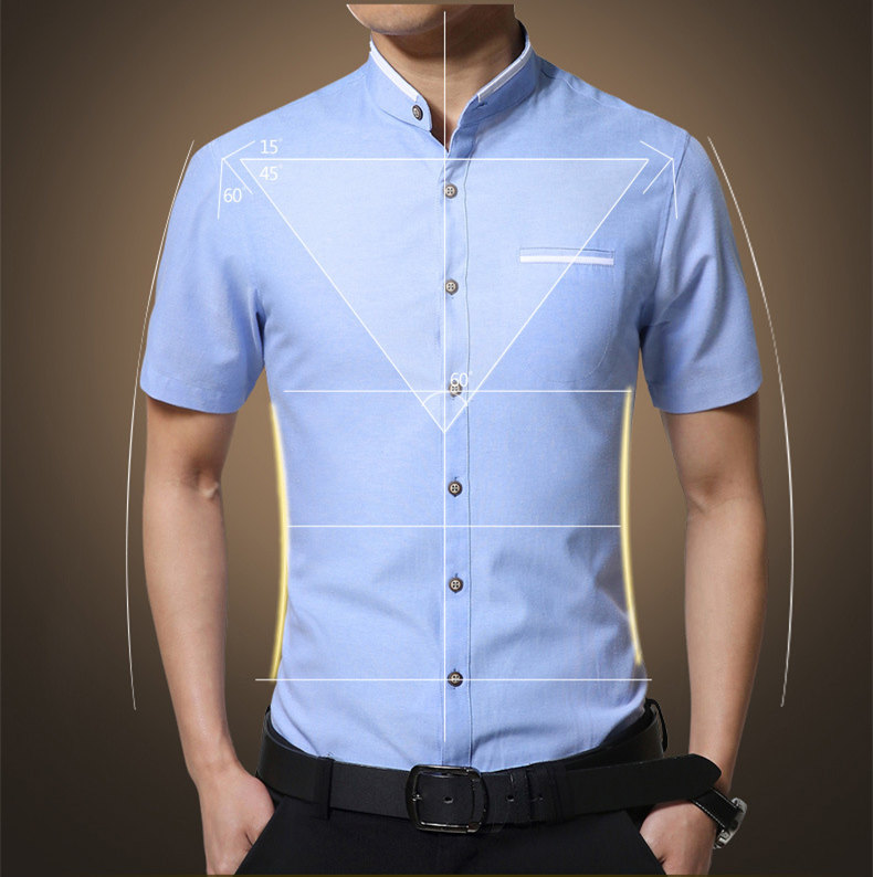 New Arrival Men Shirts Short Sleeve Shirt Slim Cotton Top Stand Colar Office Work Shirt