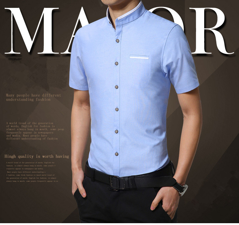 New Arrival Men Shirts Short Sleeve Shirt Slim Cotton Top Stand Colar Office Work Shirt