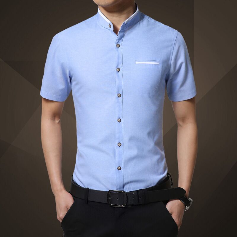 New Arrival Men Shirts Short Sleeve Shirt Slim Cotton Top Stand Colar Office Work Shirt