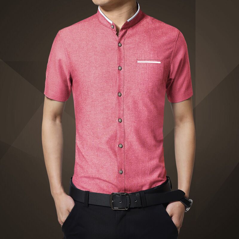 New Arrival Men Shirts Short Sleeve Shirt Slim Cotton Top Stand Colar Office Work Shirt