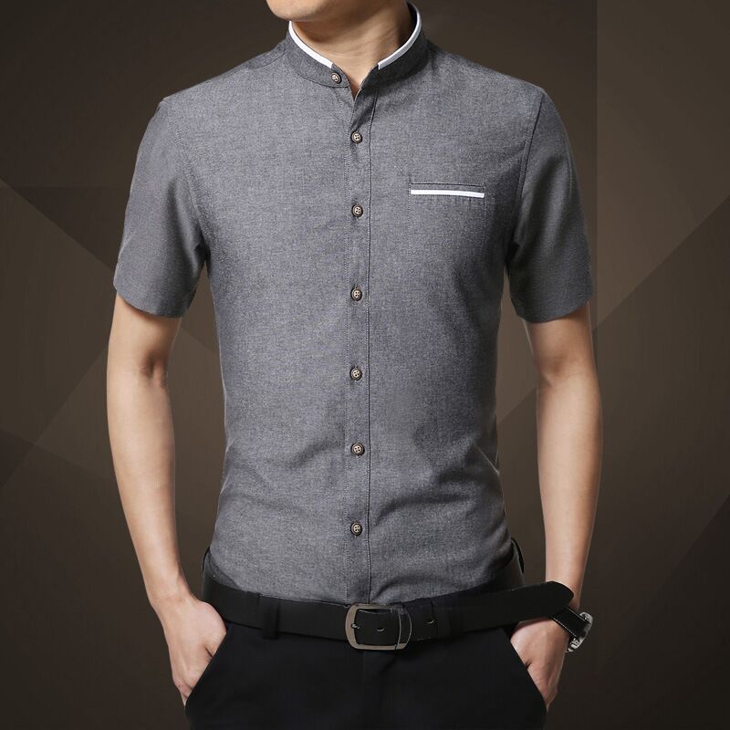 New Arrival Men Shirts Short Sleeve Shirt Slim Cotton Top Stand Colar Office Work Shirt