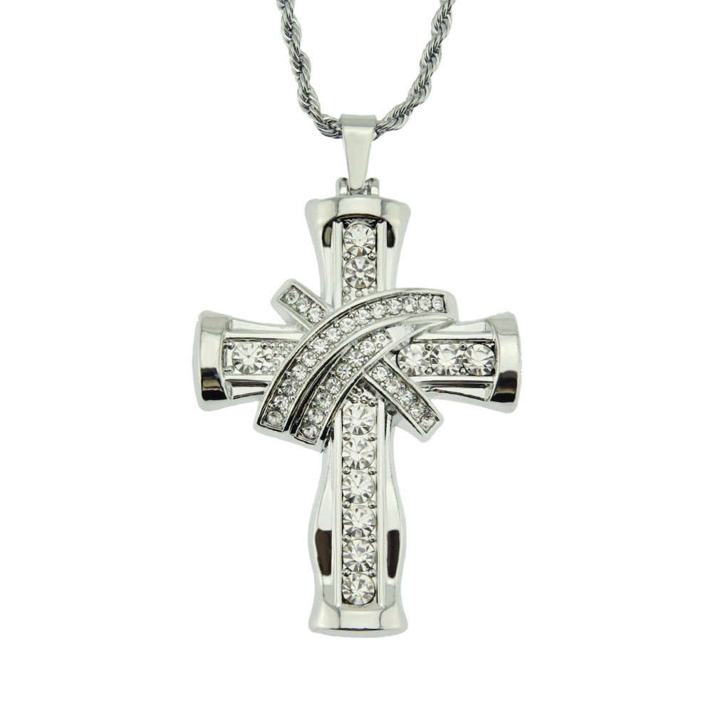New Arrival Trendy Cross Pendant Iced Out Shining Crystal Gold Chain Necklace Hip Hop Cuba Jewelry
