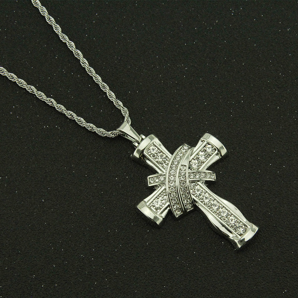 New Arrival Trendy Cross Pendant Iced Out Shining Crystal Gold Chain Necklace Hip Hop Cuba Jewelry