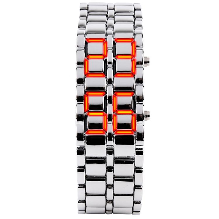 Fashion Full Metal Digital Lava Wrist Watch Iron Metal Red LED Men Boy Sports Wathes Men