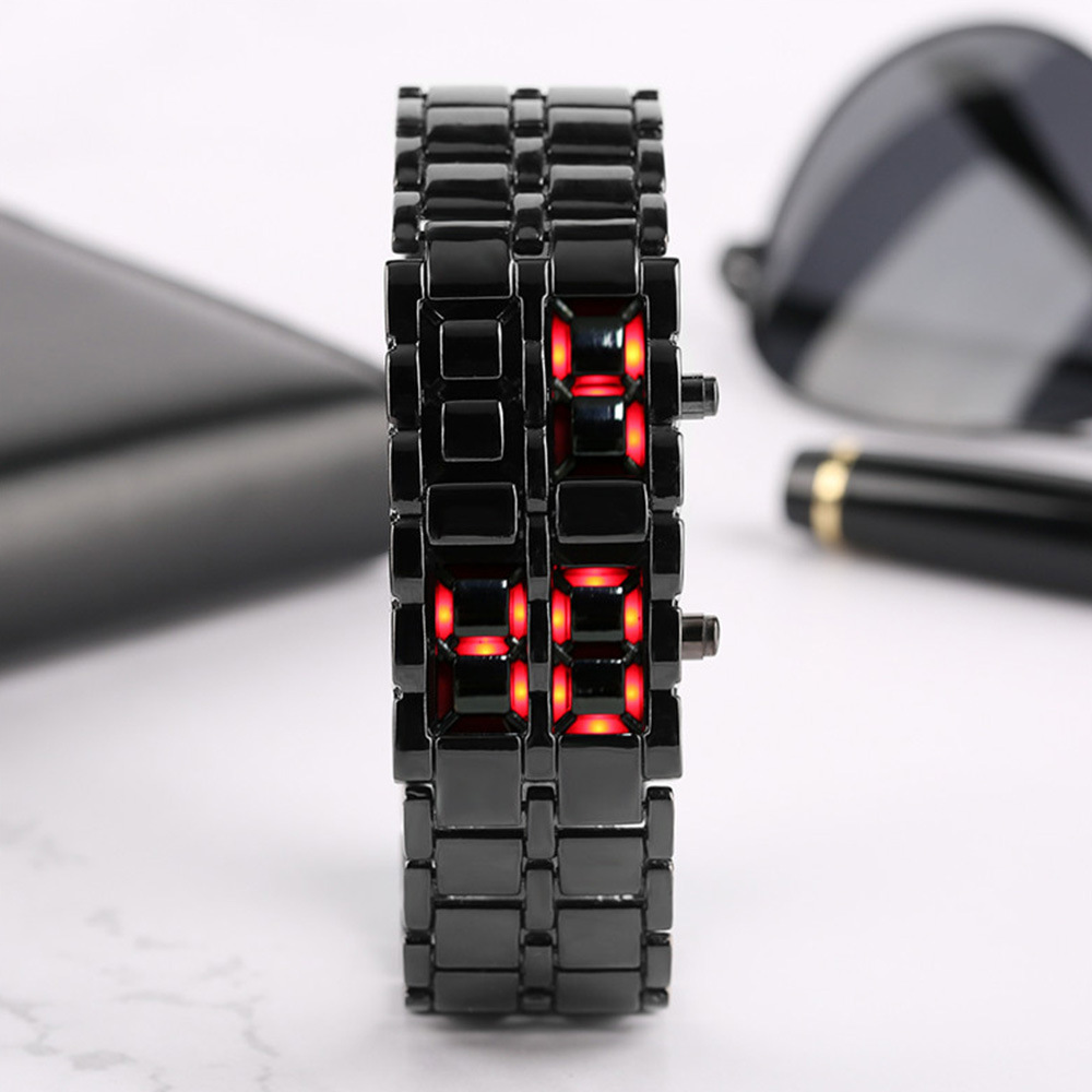 Fashion Full Metal Digital Lava Wrist Watch Iron Metal Red LED Men Boy Sports Wathes Men