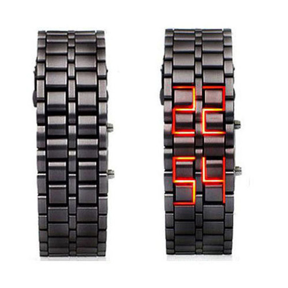Fashion Full Metal Digital Lava Wrist Watch Iron Metal Red LED Men Boy Sports Wathes Men