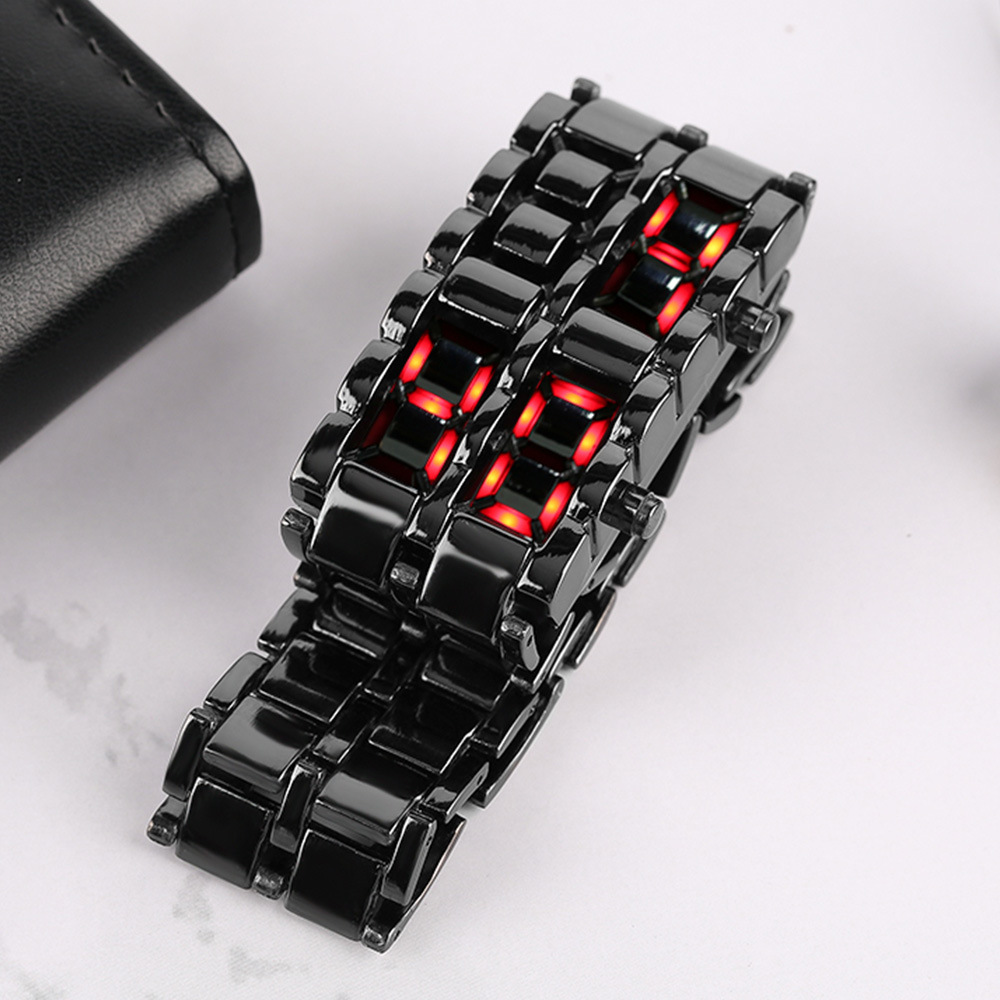 Fashion Full Metal Digital Lava Wrist Watch Iron Metal Red LED Men Boy Sports Wathes Men
