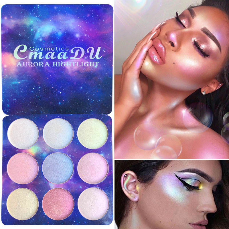 CmaaDu 9 Color Holographic Bright Chameleon High Pigment Glitter Eye Shadow Powder Palette Makeup