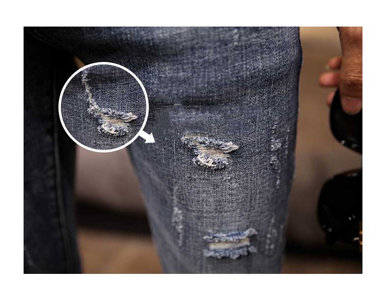 Fashion Ripped Hole Jeans Slim New Male Teenager Thin Pencil Pants Skinny Jeans Men