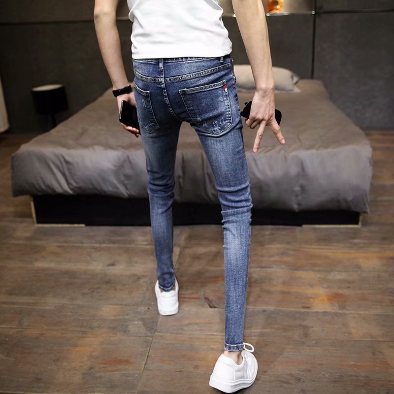 Fashion Ripped Hole Jeans Slim New Male Teenager Thin Pencil Pants Skinny Jeans Men