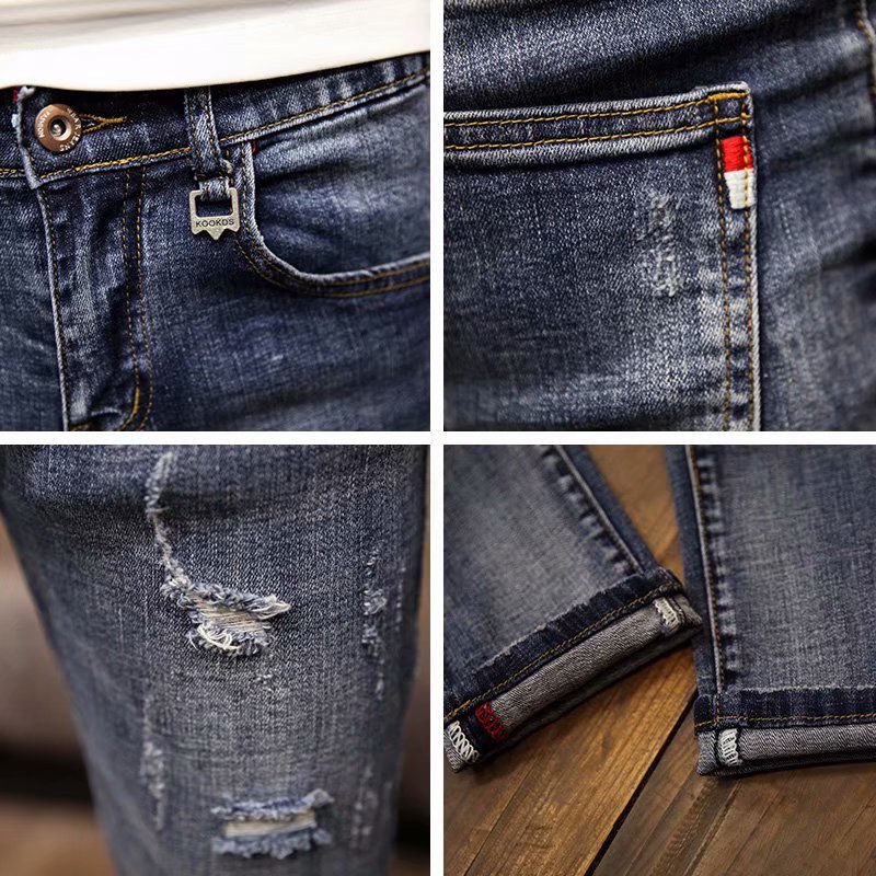 Fashion Ripped Hole Jeans Slim New Male Teenager Thin Pencil Pants Skinny Jeans Men