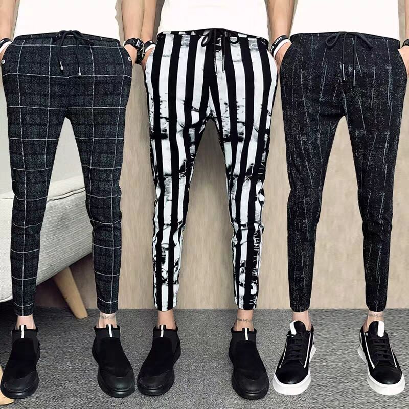 New Men Casual grid Pants Gym Slim Trousers Running Joggers Gym Long Sweatpants Male Haroun Pants