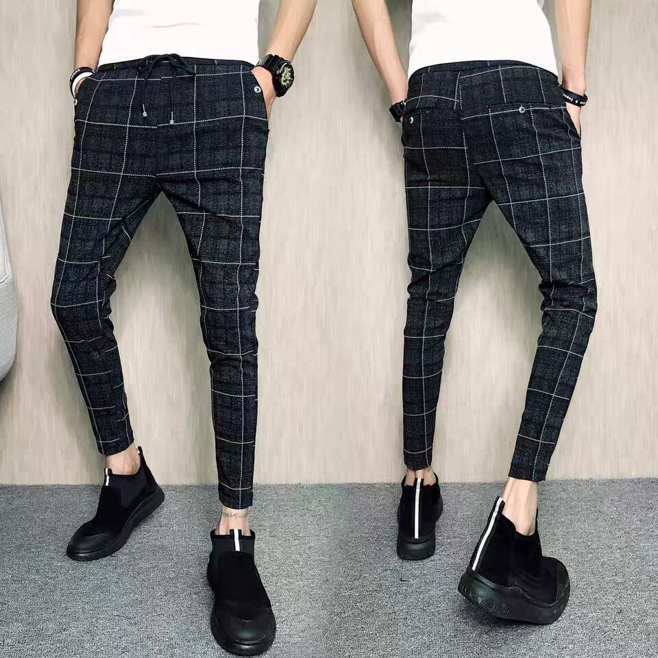 New Men Casual grid Pants Gym Slim Trousers Running Joggers Gym Long Sweatpants Male Haroun Pants