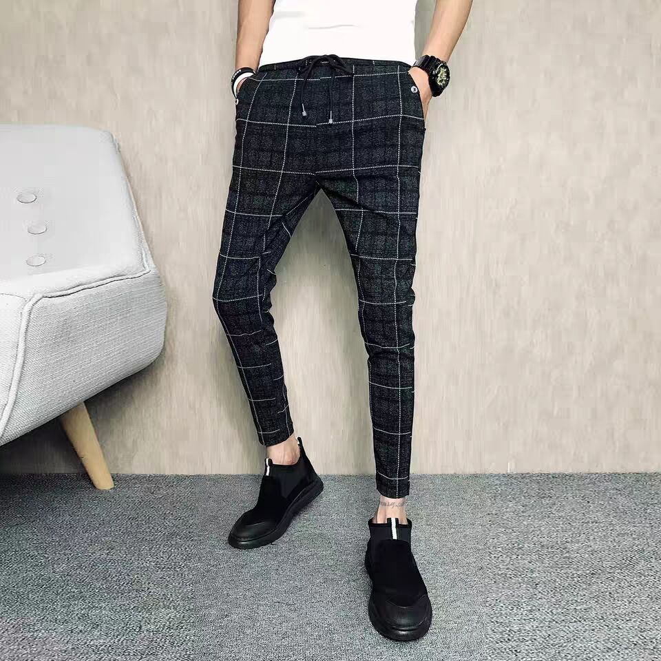 New Men Casual grid Pants Gym Slim Trousers Running Joggers Gym Long Sweatpants Male Haroun Pants