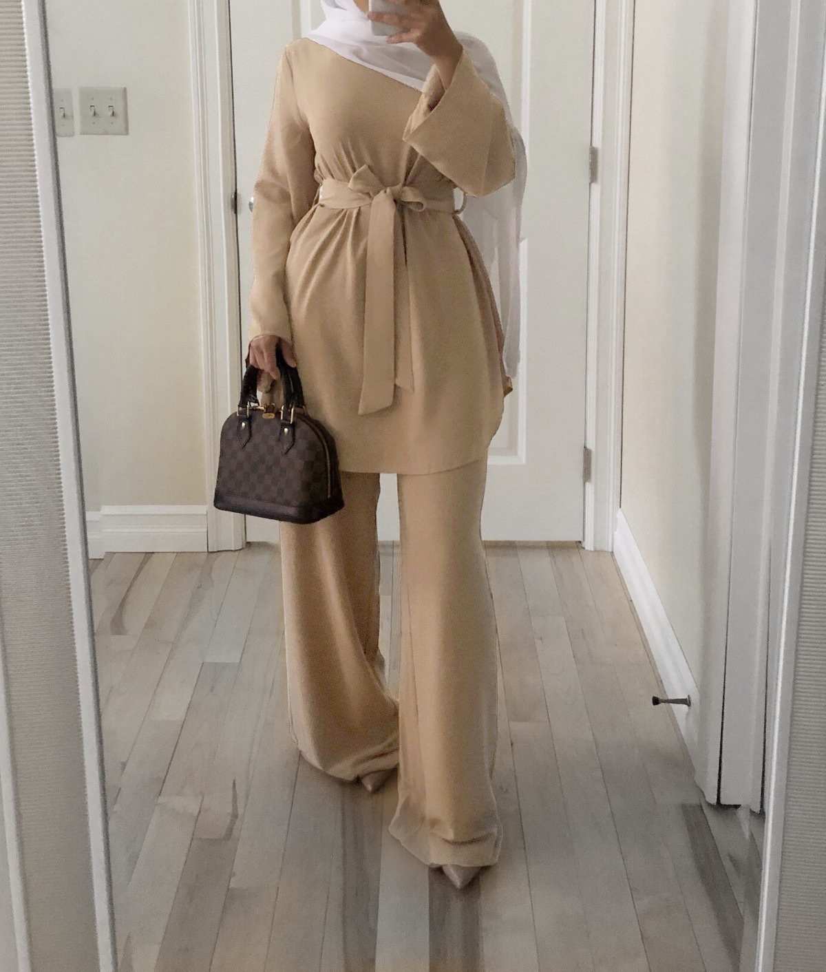 Muslim Dresses Women 2Pcs Set Blouse Wide Leg Pants Dubai Abaya Lace-up Solid Ropa Kaftan Islamic