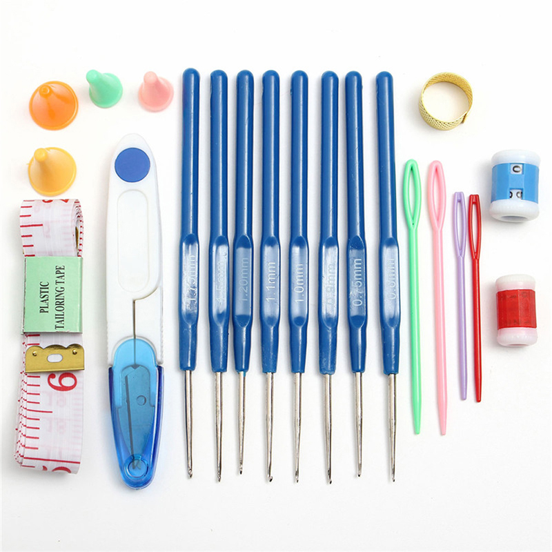 Full Set 16 Size Crochet Hooks Needles Stitches Knitting Craft Case Crochet Set  Arts Craft Scissors Markers Sewing Tools
