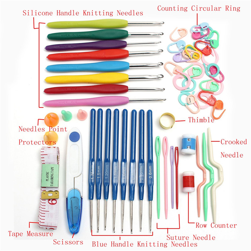 Full Set 16 Size Crochet Hooks Needles Stitches Knitting Craft Case Crochet Set  Arts Craft Scissors Markers Sewing Tools