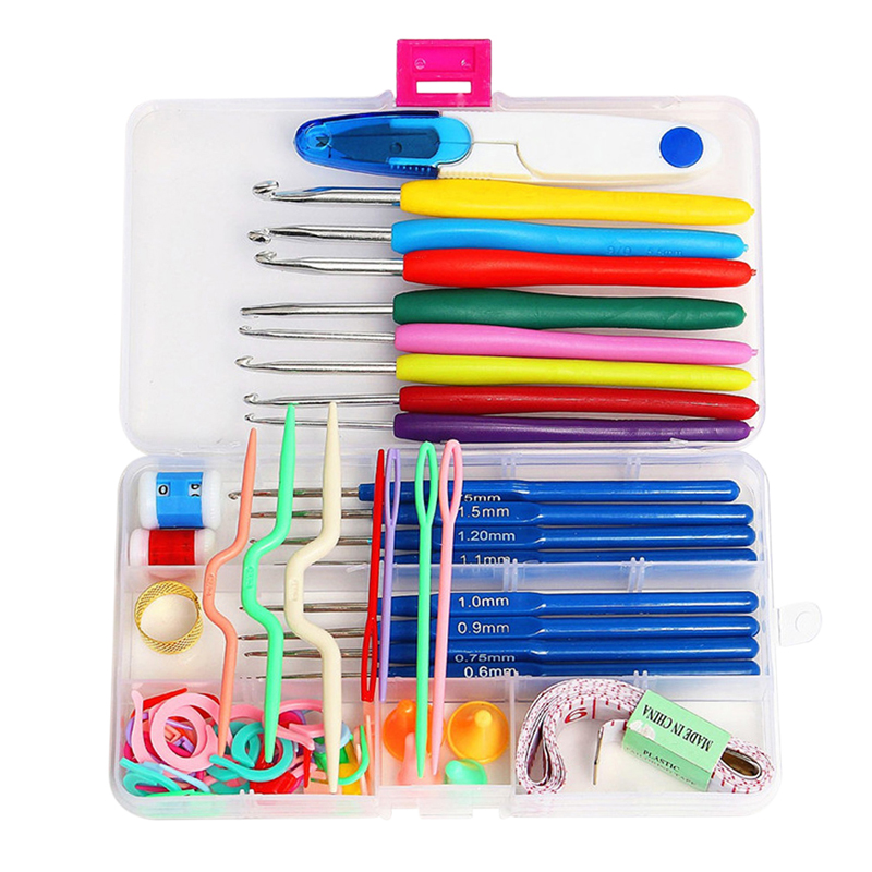 Full Set 16 Size Crochet Hooks Needles Stitches Knitting Craft Case Crochet Set  Arts Craft Scissors Markers Sewing Tools
