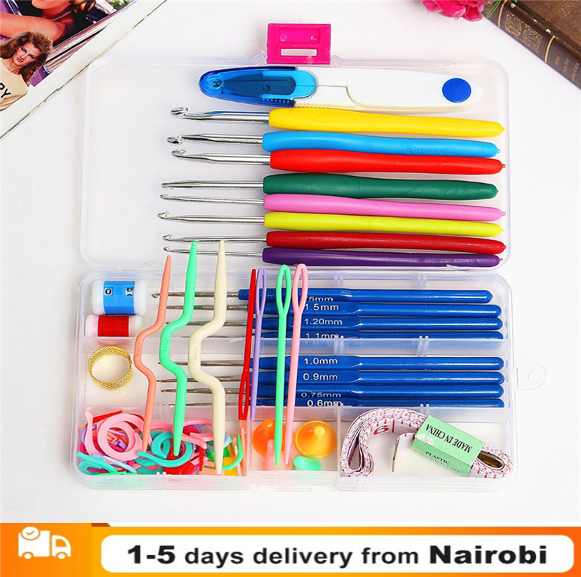 Full Set 16 Size Crochet Hooks Needles Stitches Knitting Craft Case Crochet Set  Arts Craft Scissors Markers Sewing Tools