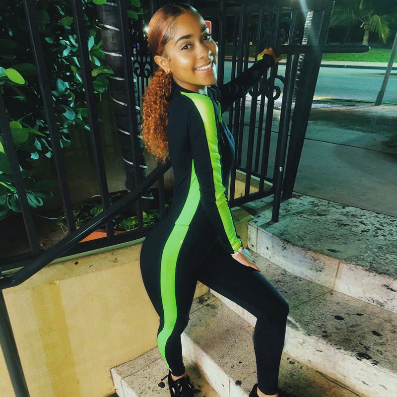 Fitness Jumpsuit Sporty Rompers Women Jumpsuits Workout Patchwork Zipper Jumpsuits Gymwear