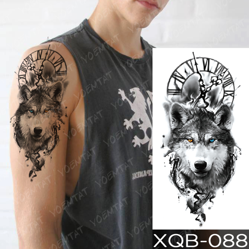 Waterproof Temporary Tattoo Sticker Forest Moon Flying Bird Bear Flash Tattoos Leopard Wolf Body Art