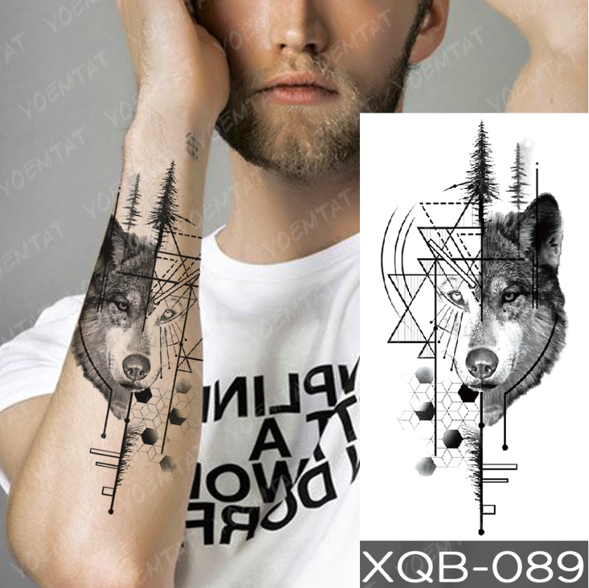 Waterproof Temporary Tattoo Sticker Forest Moon Flying Bird Bear Flash Tattoos Leopard Wolf Body Art