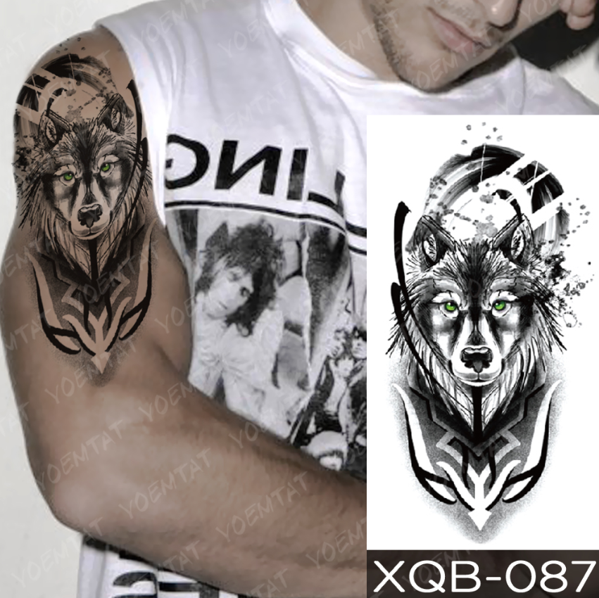 Waterproof Temporary Tattoo Sticker Forest Moon Flying Bird Bear Flash Tattoos Leopard Wolf Body Art